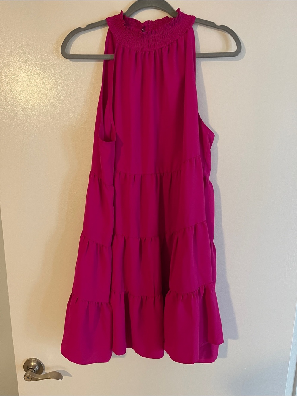 Adult Smocked Halter Dress - Hot Pink